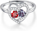 Iefil Adjustable Ring for Women - 925 Sterling Silver Double Birthstone Rings, Anniversary Birthday Gifts for Women Wife Her