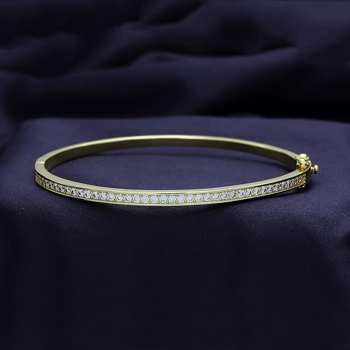 SAVEARTH DIAMONDS 3.3MM Bangle Classic Tennis Bracelet Round Lab Created Moissanite Bracelets for Brides in 18K Gold Plated Jewelry Gift for Her (Available in 6.5" or 7.5")