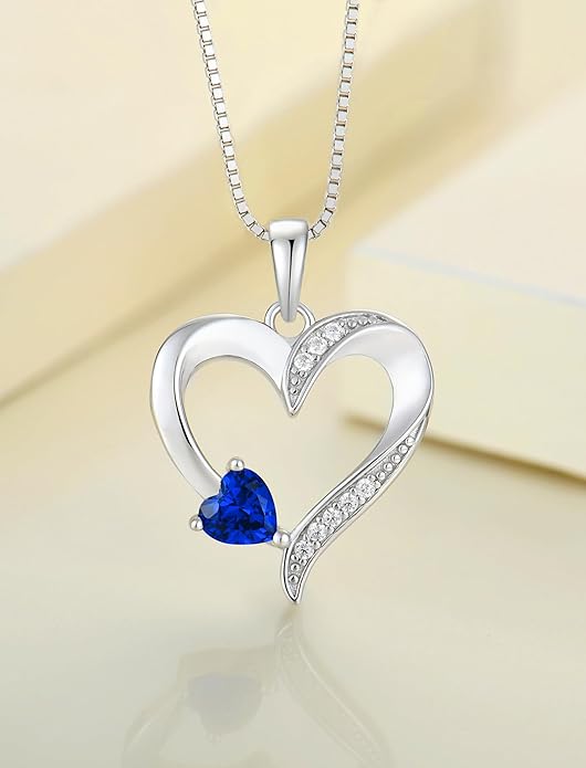 YL Heart Necklace 925 Sterling Silver Love Heart Pendant Birthstone Jewelry for Women