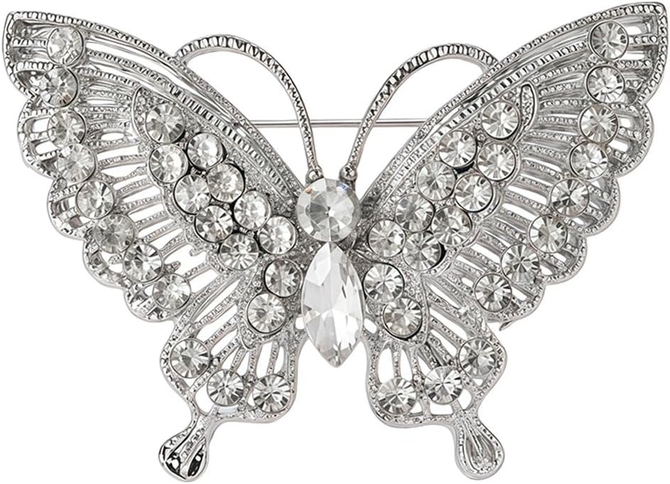 Rhinestone Butterfly Brooch for Women Sparkling Gold Silver Blue Black Crystal Big Butterfly Brooch Pin Cute Insect Pin Elegant Clothing Hat Bag Skirt Accessories Christmas Birthday Party Jewelry