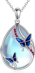 KQF Dragonfly/Butterlfy/Cat/Jellyfish/Bunny/Axolotl/Bee/Mermaid/Hummingbird/Elephant Necklace for Women Sterling Silver Moonstone Pendant Necklace Dragonfly Jewelry Gifts for Women