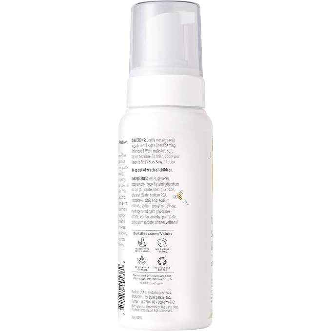 Burt's Bees Baby Sensitive Foaming Shampoo and Wash, Fragrance Free, Tear Free, Pediatrician Tested, 97.5% Natural Origin, 8.4 Fluid Ounces, Pack of 3