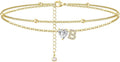 Ankle Bracelets for Women Waterproof 14K Gold Plated CZ Initial Anklet for Women Dainty Layered Letter Heart Ankle Bracelets Handmade Adjustable Foot Chain Anklet Summer Beach Jewelry