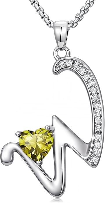 Valentines Day Gifts for Women Alphabet A to Z Initial Birthstone Pendant Necklaces for Women - 18k White Gold Plated Personalized Name Jewelry Valentine Mothers Day Birthday Gifts for Women Her Girlfriend
