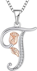 STARCHENIE Initial Necklace for Women Sterling Silver Letters 26 Alphabet Pendant Rose Flower Jewelry Gifts for Family Sisters Friend