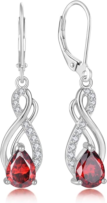 Infinity Love Birthstone Earrings for Women 925 Strling Silver 5A Cubic Zirconia Dangle Drop Leveback Earrings Jewelry Birthday Christmas Day Gifts for Her