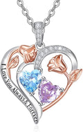 Valentine's Day Gifts for Wife 925 Sterling Silver Double Birthstone Pendant Necklaces I Love You for Always and Forever Necklace Anniversary Birthday Gifts for Wife Girlfriend Mom Her