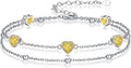 Birthstone Anklet/Bracelets for Women 925 Sterling Silver Charm Link Double Strand Heart Birthstone Jewelry Gift for Wife Women Mother's Day Gift