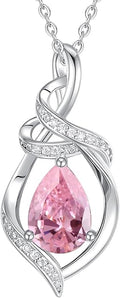 FANCIME Teardrop Gemstone Necklace for Women S925 Sterling Silver Elegant Ribbon Pendent Birthday Gifts for Her, 16"+2" Inches