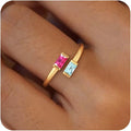 Honsny Gold Birthstone Rings for Women Non Tarnish 14K Gold Plated Adjustable Emerald Ring Cubic Zirconia Gemstone Promise Ring for Her Engagement Personalized Waterproof Jewelry Gifts for Birthday