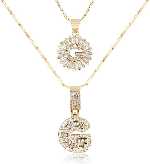 Letter Necklace 14k Gold Plated Bling Dainty Necklaces Trendy Chunky Custom Name Necklace Personalized Round Circle Pendant Zirconia Letters Name Crystal Jewelry Gifts for Women