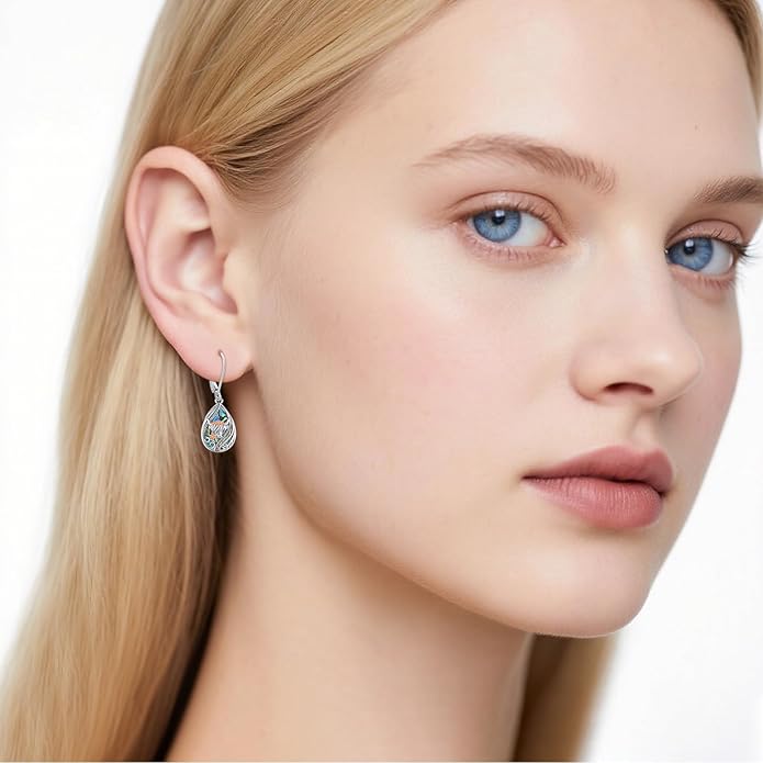Animal Earrings 925 Sterling Silver Abalone Shell Dangle Drop Earrings Leverback Earrings Cute Animal Jewelry Gifts for Women Girlfriend