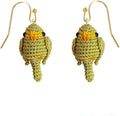 Hand-crocheted yellow and blue parrot earrings, miniature crocheted artistic cute playful parrot gifts accessories