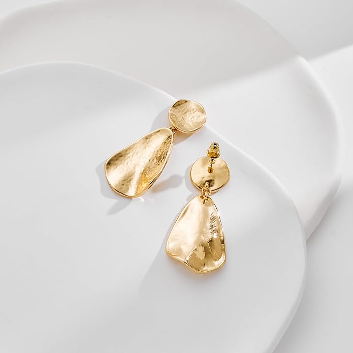 YUJIE Gold Plated Earrings for Women Geometric Chunky Dangle Earring Trendy Silvery Two-Tone Statement Jewelry