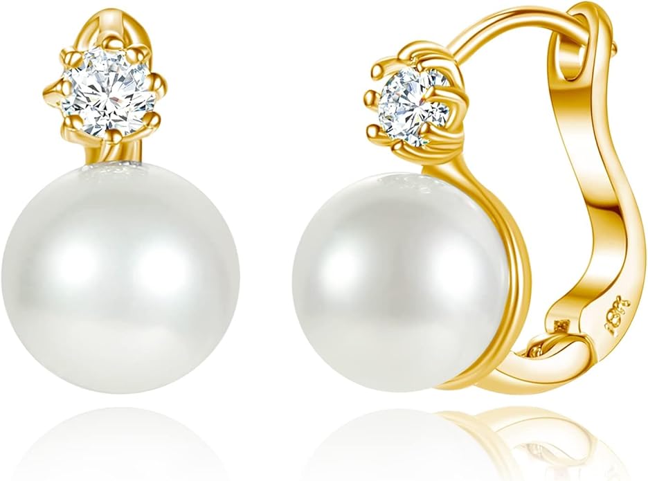 Pearl Earrings for Women 14K Gold Plated Hypoallergenic Pearl Earrings 5A Cubic Zirconia Dangle Earrings Elegant Jewelry