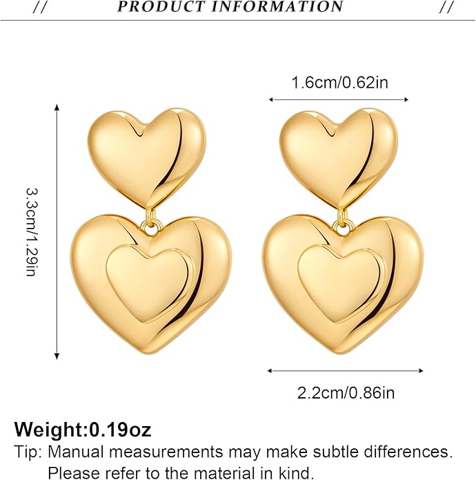 Chunky Gold Earrings for Women - Hammered Gold Plated Dangle Drop Jewelry Gifts