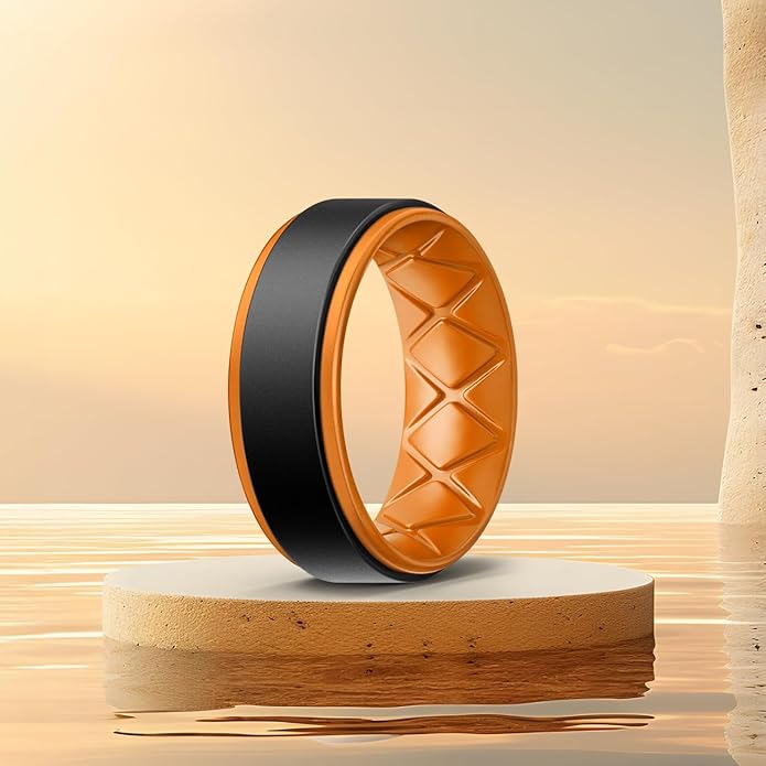 Egnaro Silicone Rings for Men 1/4/5/6/7 Multipack of Breathable Mens Silicone Rubber Wedding Rings Bands - Step Edge