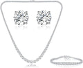 Gemsme 18K White Gold Plated Tennis Necklace/Bracelet/Earrings/Band Ring Sets Hypoallergenic Jewelry Pack of 4