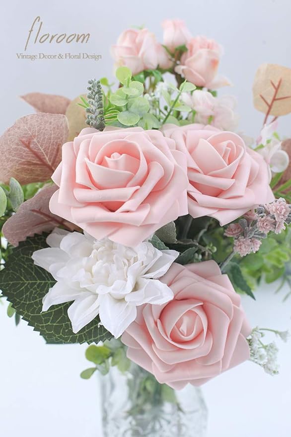Artificial Flowers 50pcs Real Looking Blush Foam Fake Roses - Image 4
