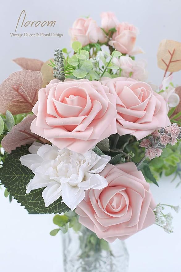 Artificial Flowers 25pcs Real Looking Blush Foam Fake Roses - Image 4
