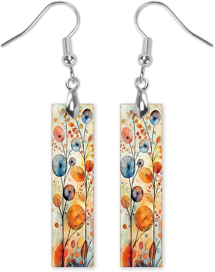 Earrings Handmade Bar Wood Earrings Light Weight Printed Image Dangle Earring Jewelry