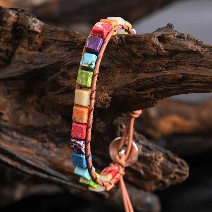 YGLINE Boho Handmade Wrap Leather Tube Crystal Stone Bracelet for Women