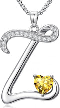 Valentines Day Gifts for Women Alphabet A to Z Initial Birthstone Pendant Necklaces for Women - 18k White Gold Plated Personalized Name Jewelry Valentine Mothers Day Birthday Gifts for Women Her Girlfriend