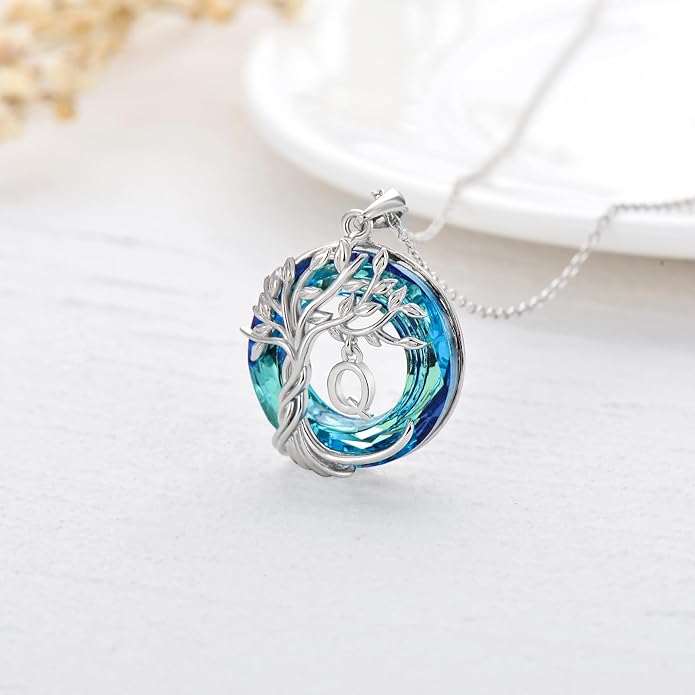 TOUPOP Gifts for Women Tree of Life Necklace 925 Sterling Silver Initial Pendant Family Tree Crystal Jewelry Valentine's Day Birthday Gifts for Her Mom Wife Girlfriend Daughter