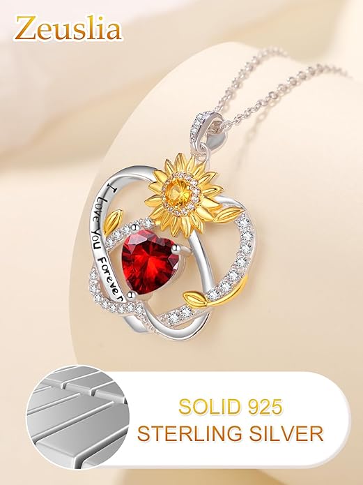 Valentine's Day Gifts for Wife 925 Sterling Silver Double Birthstone Pendant Necklaces I Love You for Always and Forever Necklace Anniversary Birthday Gifts for Wife Girlfriend Mom Her