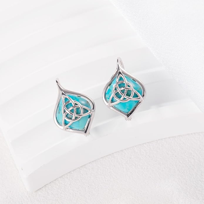 Celtic Knot Turquoise Earrings 925 Sterling Silver Leverback Earrings Western Boho Genuine Turquoise Jewelry Gifts