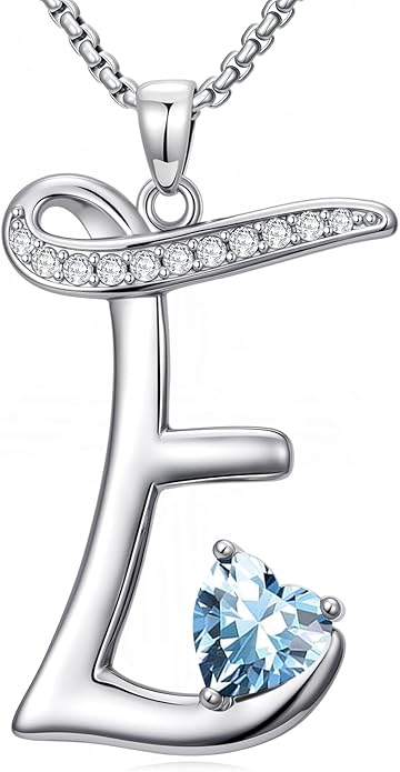 Valentines Day Gifts for Women Alphabet A to Z Initial Birthstone Pendant Necklaces for Women - 18k White Gold Plated Personalized Name Jewelry Valentine Mothers Day Birthday Gifts for Women Her Girlfriend