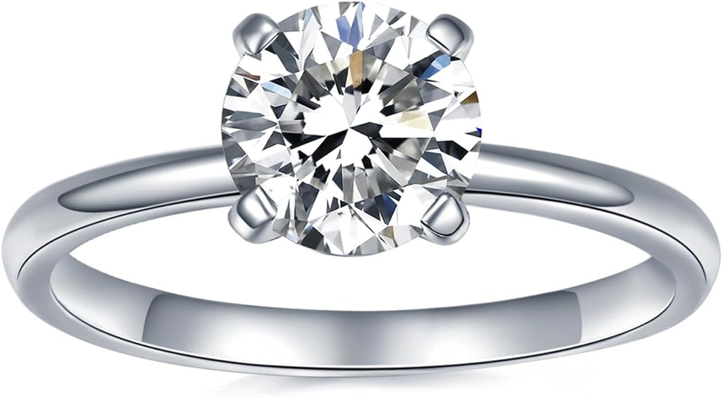 IMOLOVE Solitaire Moissanite Engagement Ring, 1CT D Color VVS1 Clarity, 925 Sterling Silver with 18K White Gold Plated, Ideal Gift for Women