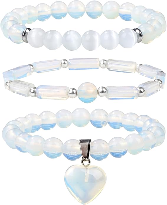 Healing Crystal Beaded Bracelets for Women,Natural Amethyst Gemstones Bracelet,Anxiety Stress Relief Heart Charm Bracelet Handmade purple Jewelry Gifts for Women