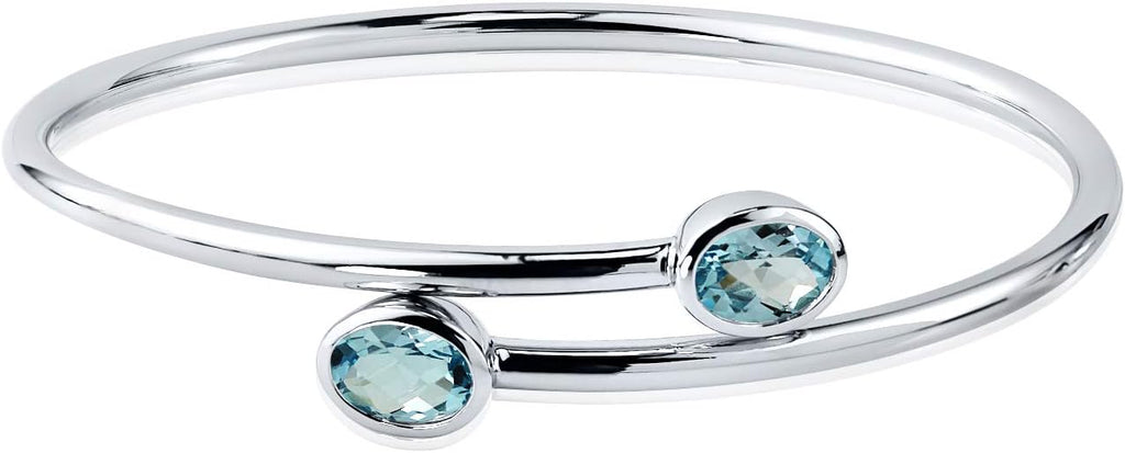 Diamond Wish Sterling Silver Oval-Cut Sky-Blue Topaz Stackable Bypass Bangle Bracelet 2.75 ct