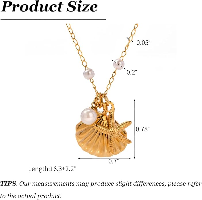 Gold Sea Shell Necklace Layered Charm Necklace for Women Boho Summer Seashell Beach Starfish Necklaces 14k Pearl Chain Surfer Jewelry Beach Vacation Essentials