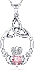 Gift Birthstone Necklaces for Women 925 Sterling Silver Irish Claddagh Necklace for Women Heart Birthstone Pendant Necklace Anniversary Birthday Gifts for Wife Lady Cable Chain 18"+2"