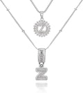 Initial Letter Necklace for Women 14k White Gold Silver Plated Dainty Necklaces Trendy Chunky Custom Layered Necklace Set Personalized Round Circle Zirconia A-Z Letter Chain Pendant Jewelry Gift