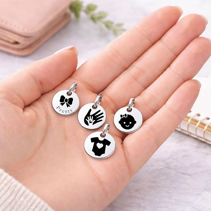 SM Design Pregnancy & New Baby Charm Set – Set of 4 Meaningful Stainless Steel Charms – Great for Crafting, Making Bracelets and Necklaces - Meaningful Keepsake Charms for Expecting & New Moms