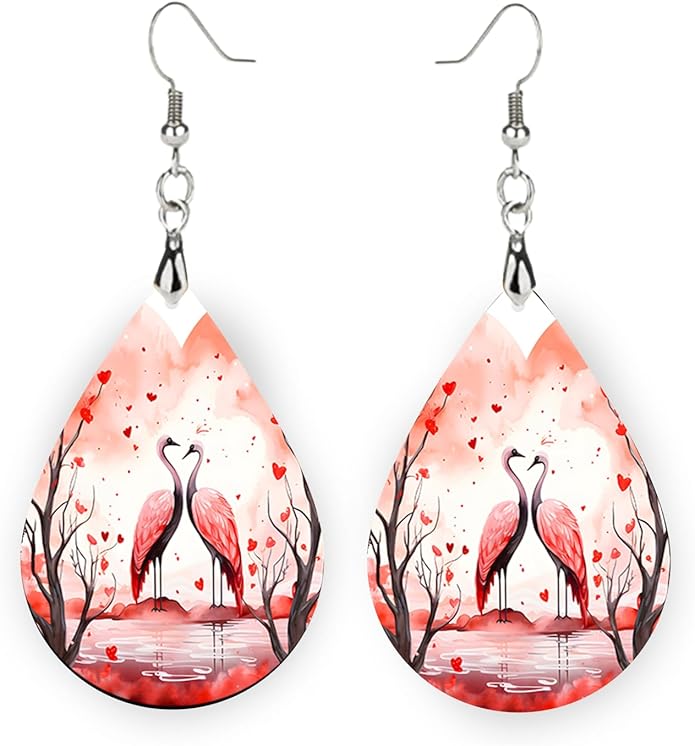 Teardrop Wood Earrings Light Weight Printed Image Dangle Jewelry, Fun and Funky