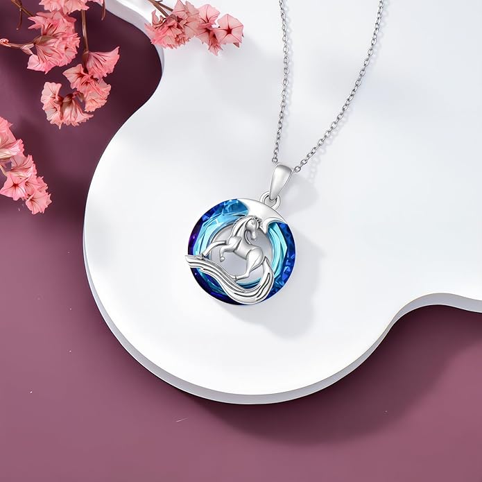 Horse Necklace for Women 925 Sterling Silver Crystal Horse Pendant Cute Animal Necklace Valentine's Day Birthday Mother's day Jewelry Gifts for Her Mom Wife Daughter Sister Girlfriend 18+2"