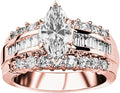 Houston Diamond District 2 to 5 Carat LAB GROWN DIAMOND Channel Set Baguette and Round Marquise Cut Diamond Engagement Ring (D-E Color VS1-VS2 Clarity)