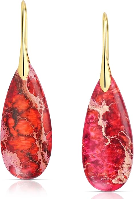 Bohemian Chic Emperor Stone Dangle Earrings for Women - Healing Crystal Drop Earrings with Gold-Plated Fishhooks, Artistic Free-Spirited Gift for Valentine‘s Day or Everyday Wear