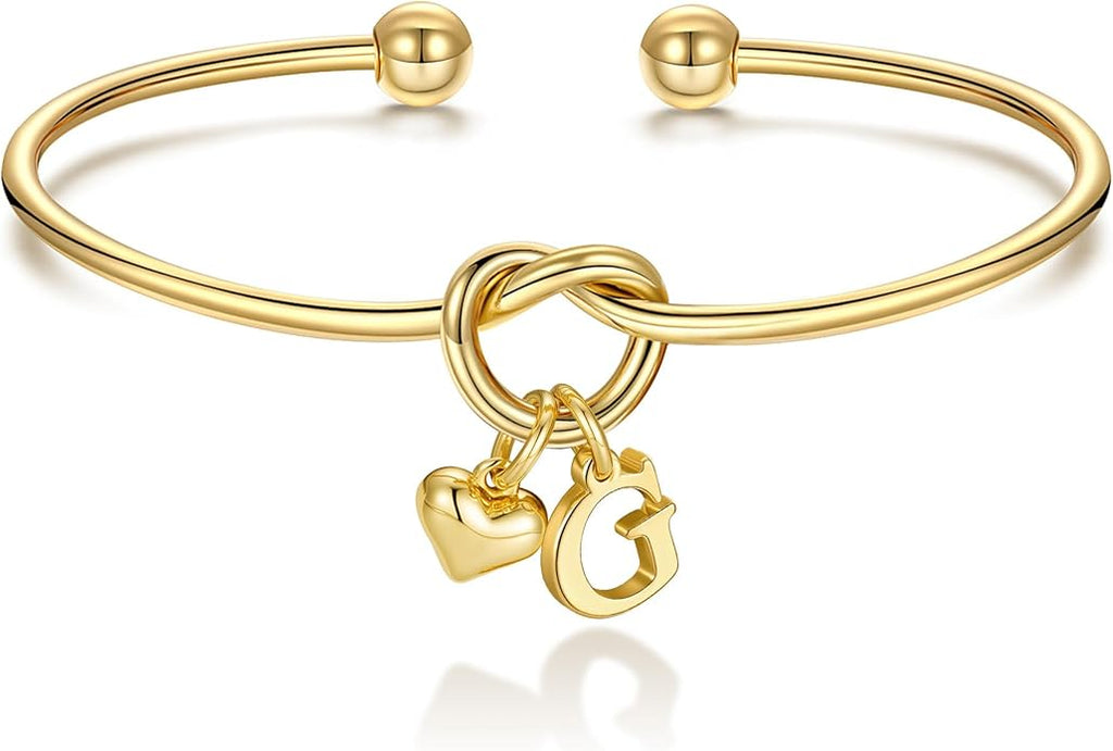 M MOOHAM Valentines Gifts for Her Teen Girls - Knot Initial Bracelets for Women Bridesmaids Proposal Gift Bridesmaid Gift Heart Initial Bracelet Friendship Bracelets Valentines Gifts for Women Sister
