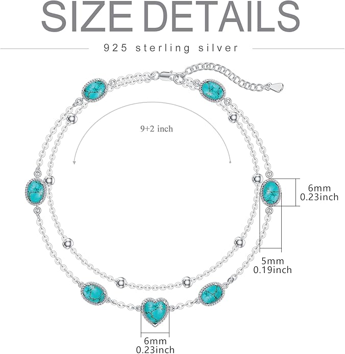 Gemstone Anklet for Women 925 Sterling Silver Gemstone Adjustable Layered Foot Bracelet Jewelry Gifts for Mother Wife