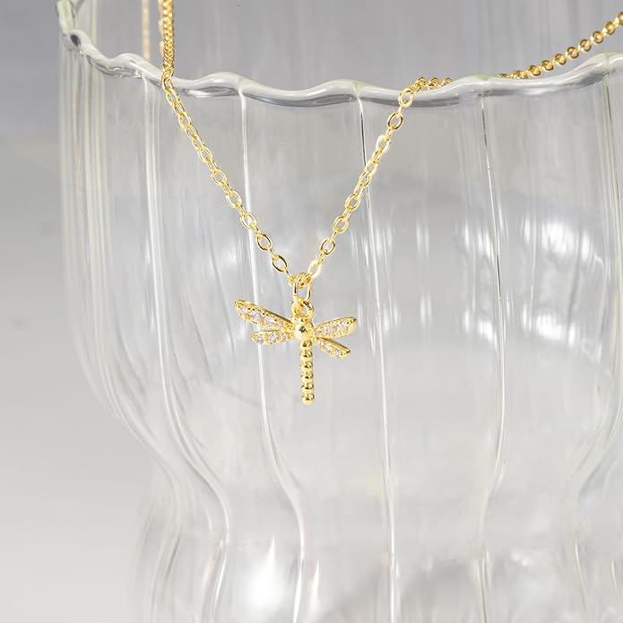 14K Gold Plated Dainty Pendant Butterfly Bead Boot Bee Baseball Flower Compass Airplane Heart Hummingbird Tree Necklace Simple Jewelry Gift for Women