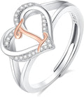 INFUSEU 925 Sterling Silver Initial Heart Ring for Women Girls, Adjustable Size
