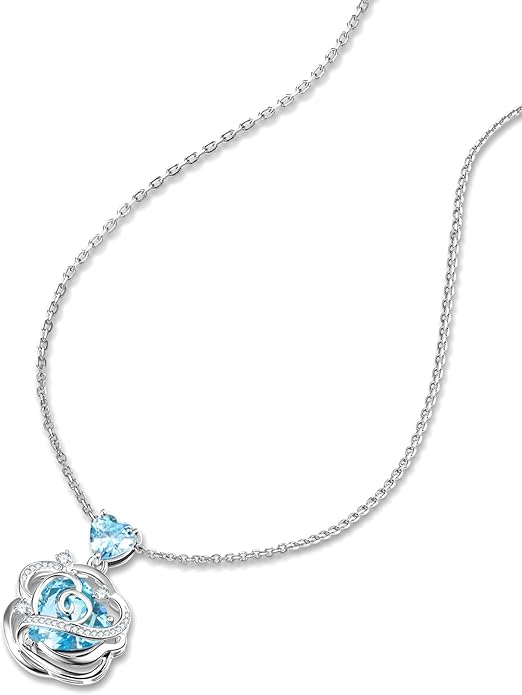 FANCIME Thornless Pulse Heart Birthstone Necklace for Women Sterling Silver Rose Pendant Fine Jewelry Gemstone Birthday Valentines Day Gifts for Wife Her