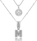 Initial Letter Necklace for Women 14k White Gold Silver Plated Dainty Necklaces Trendy Chunky Custom Layered Necklace Set Personalized Round Circle Zirconia A-Z Letter Chain Pendant Jewelry Gift
