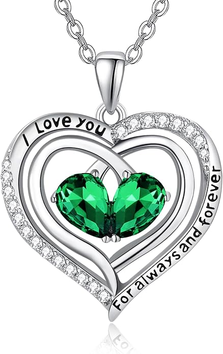 Valentine's Day Gifts for Wife 925 Sterling Silver Double Birthstone Pendant Necklaces I Love You for Always and Forever Necklace Anniversary Birthday Gifts for Wife Girlfriend Mom Her
