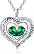 Valentine's Day Gifts for Wife 925 Sterling Silver Double Birthstone Pendant Necklaces I Love You for Always and Forever Necklace Anniversary Birthday Gifts for Wife Girlfriend Mom Her